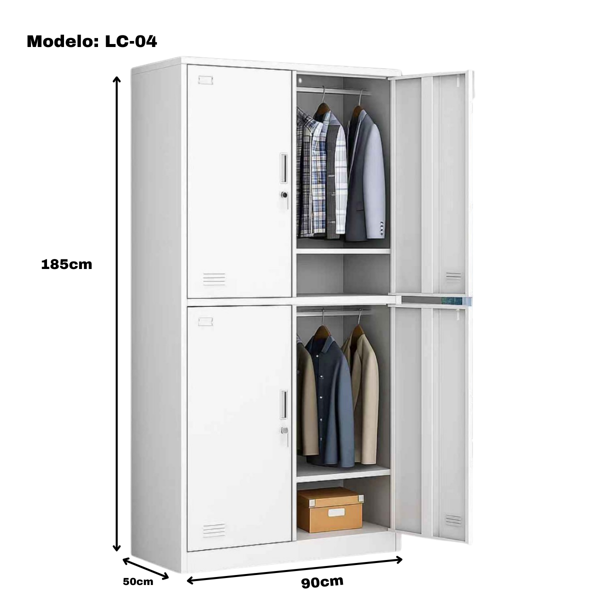 Casillero Locker Metálico De 4 Puertas Con Llave Blanco