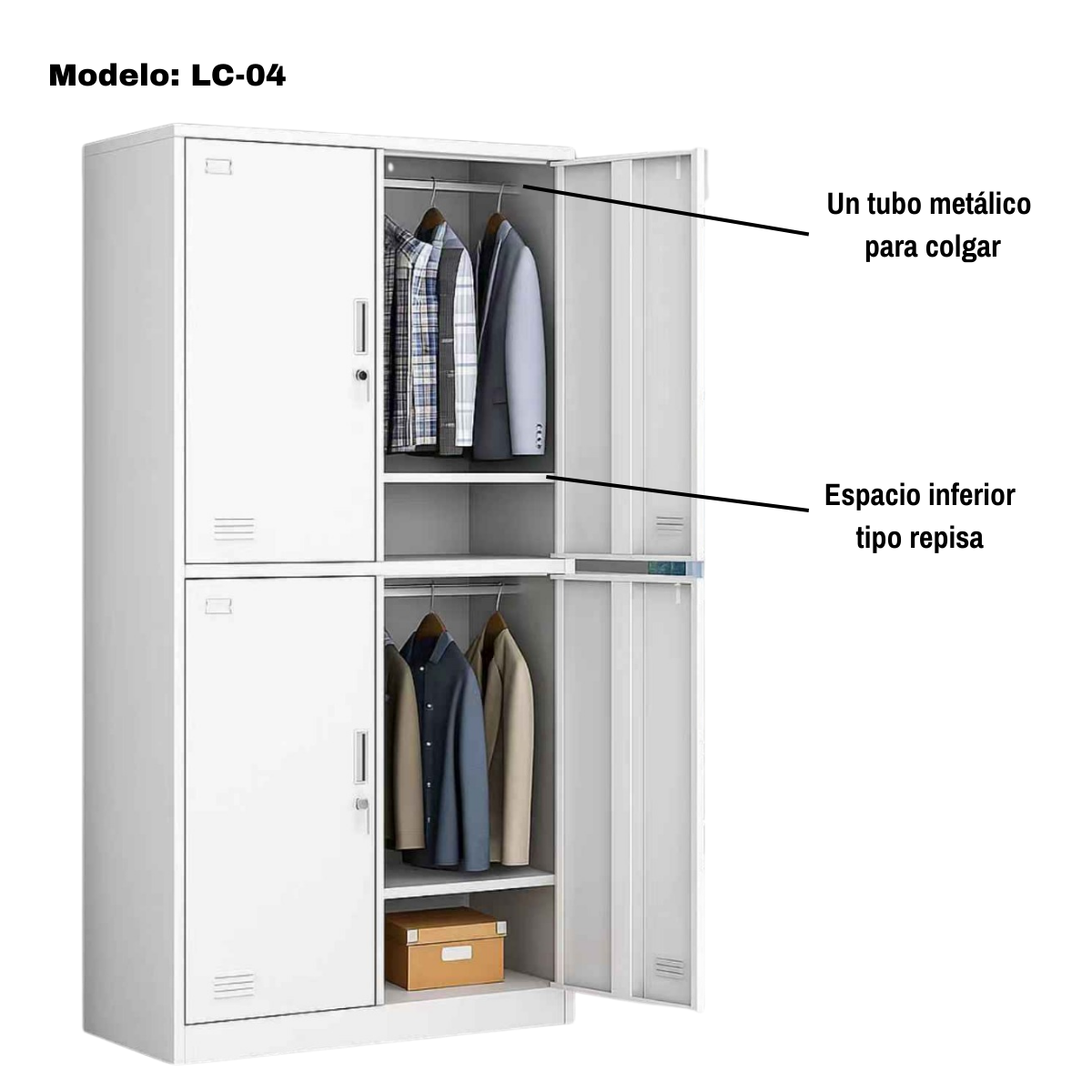Casillero Locker Metálico De 4 Puertas Con Llave Blanco
