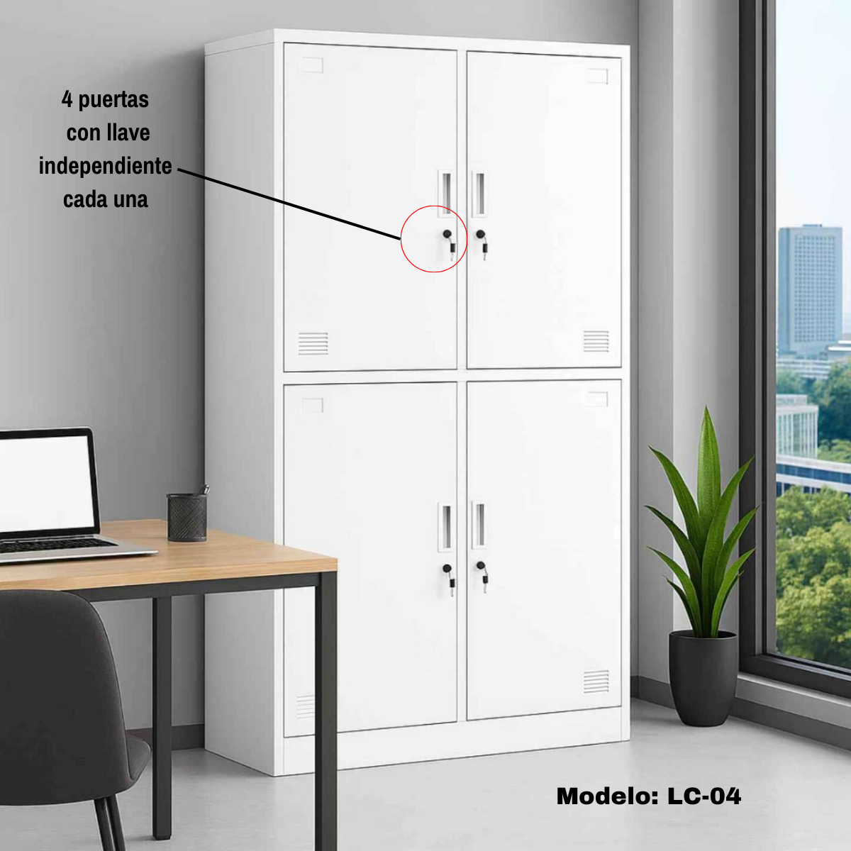 Casillero Locker Metálico De 4 Puertas Con Llave Blanco