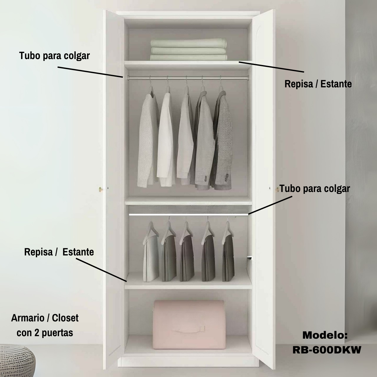 Ropero Armario Closet Metálico 2 Puertas Con Colgador