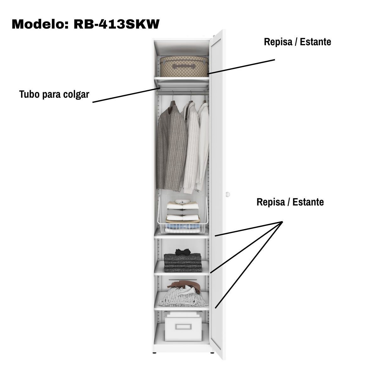 Ropero Closet Armario Metálico De 1 Puerta Con Colgador
