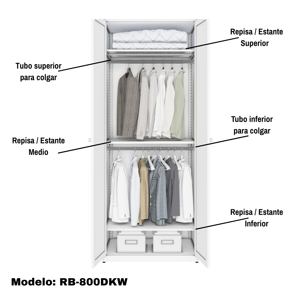 Armario Ropero Closet Metálico De 2 Puertas Con Colgador