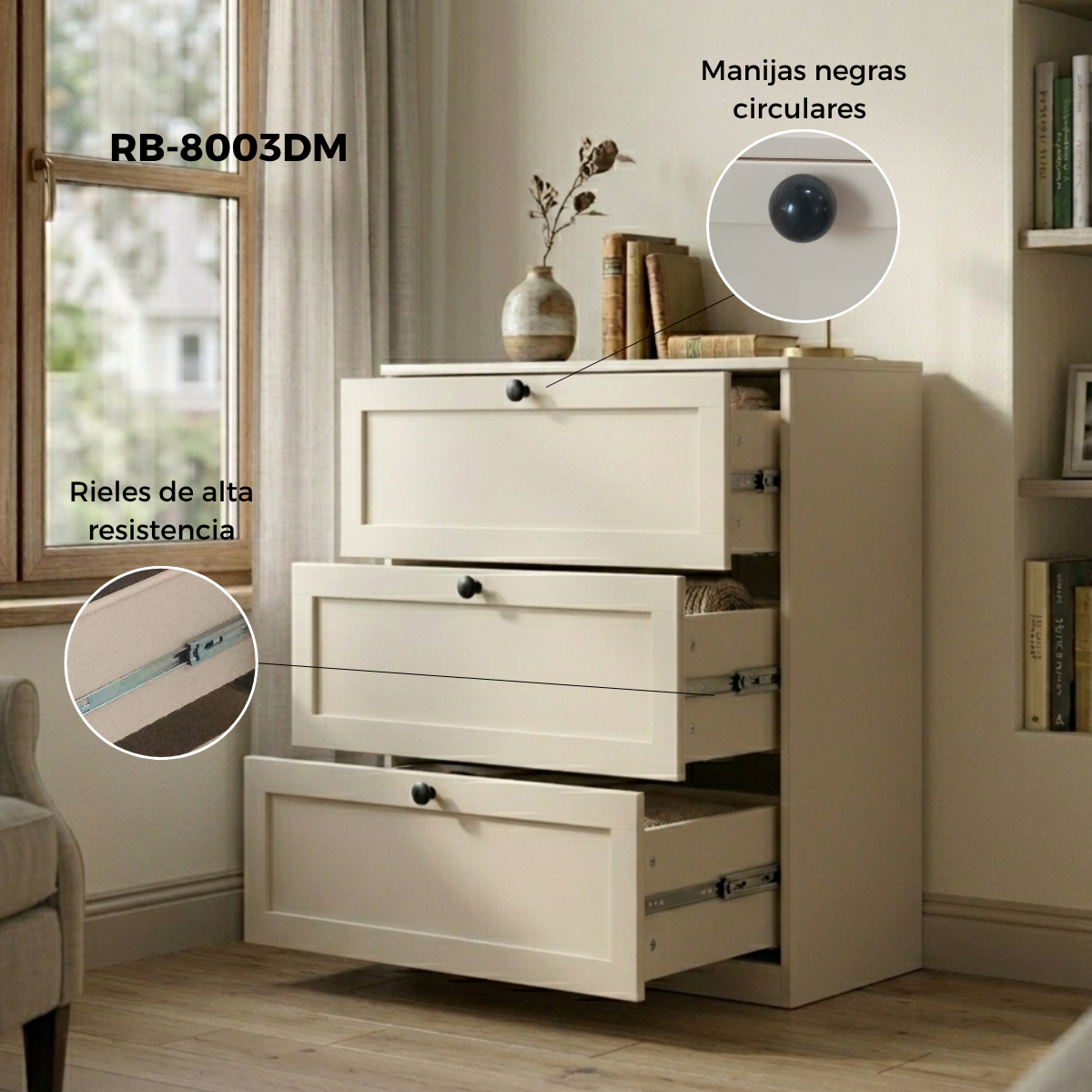 Cajonera metálica moderna de 3 niveles