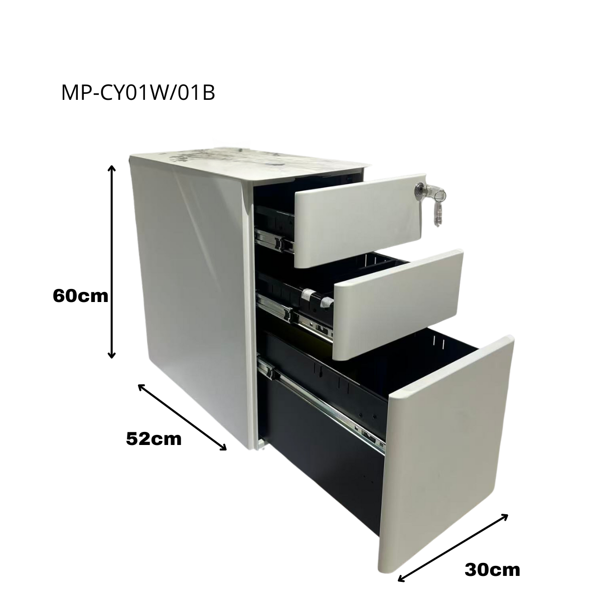 Archivero De 3 Cajones Con Llave Y Llantas - Modelo CY01