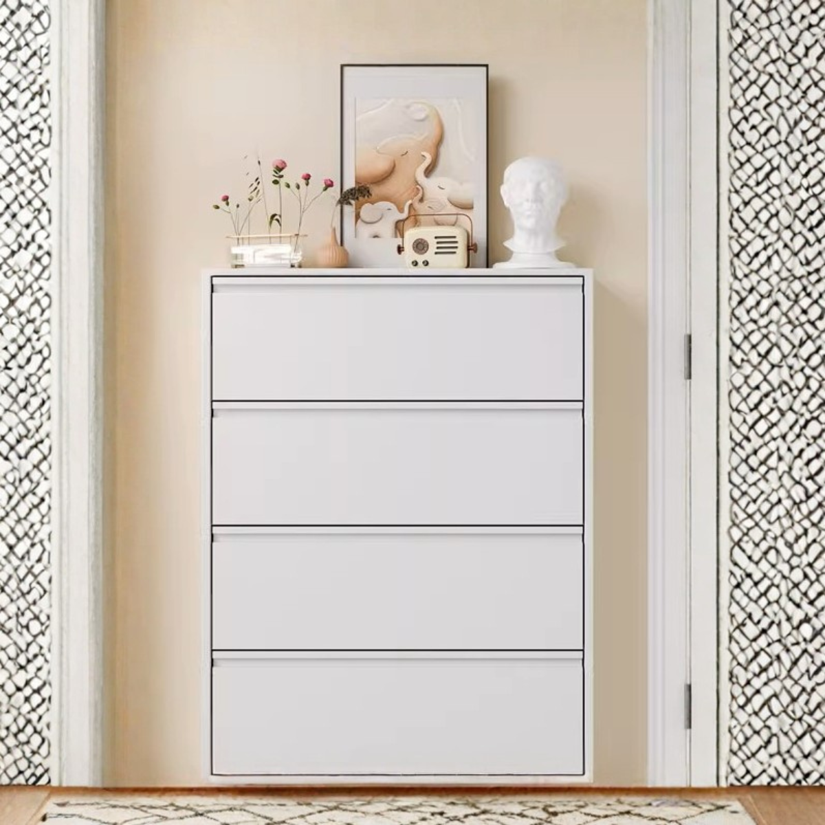 Modern Metal Shoe Rack Organizer, 4 Tiers, White
