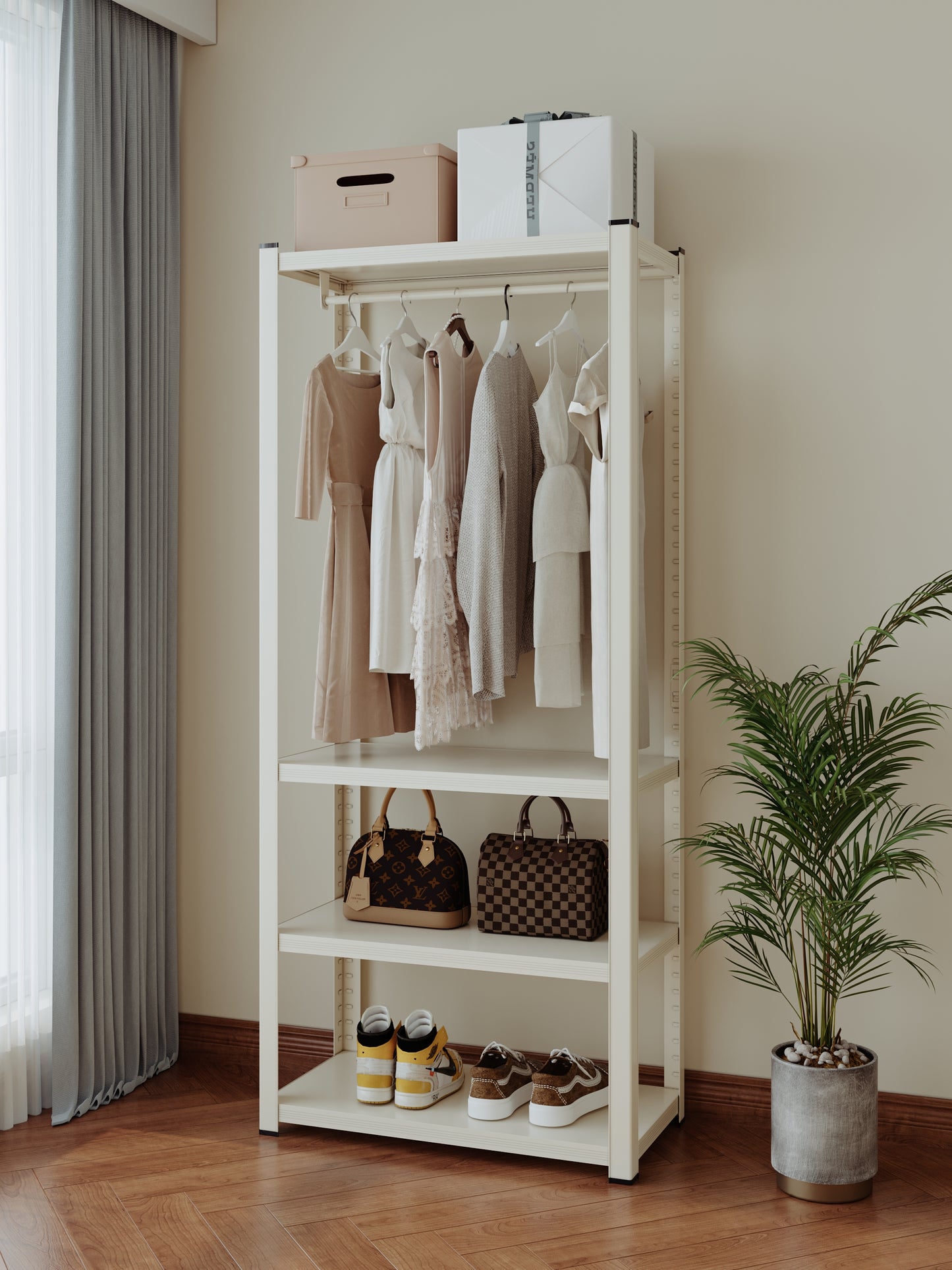 Closet Ropero Gran Capacidad Abierto Armable Fuerza Metal Blanco