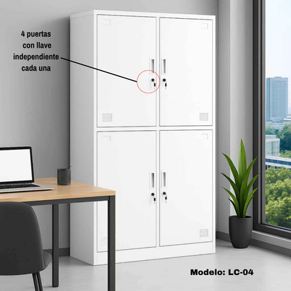 Casillero Locker Metálico De 4 Puertas Con Llave Blanco