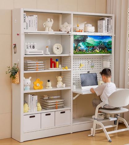 Estantería Metálica Blanca con Escritorio Infantil | Librero 200cm x 115cm