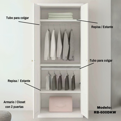 Ropero Armario Closet Metálico 2 Puertas Con Colgador