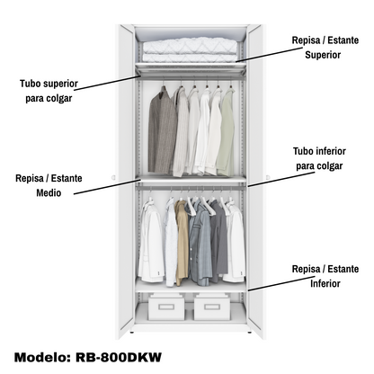 Armario Ropero Closet Metálico De 2 Puertas Con Colgador