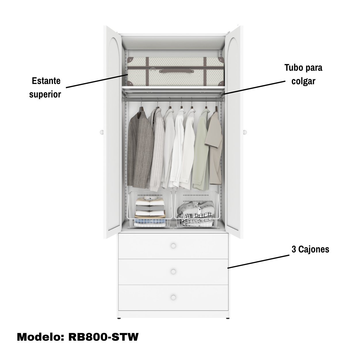Ropero Closet Armario Metálico 2 Puertas Con Cajonera