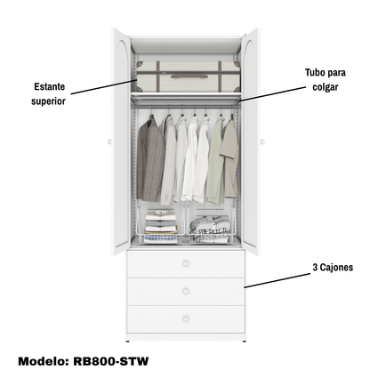 Ropero Closet Armario Metálico 2 Puertas Con Cajonera