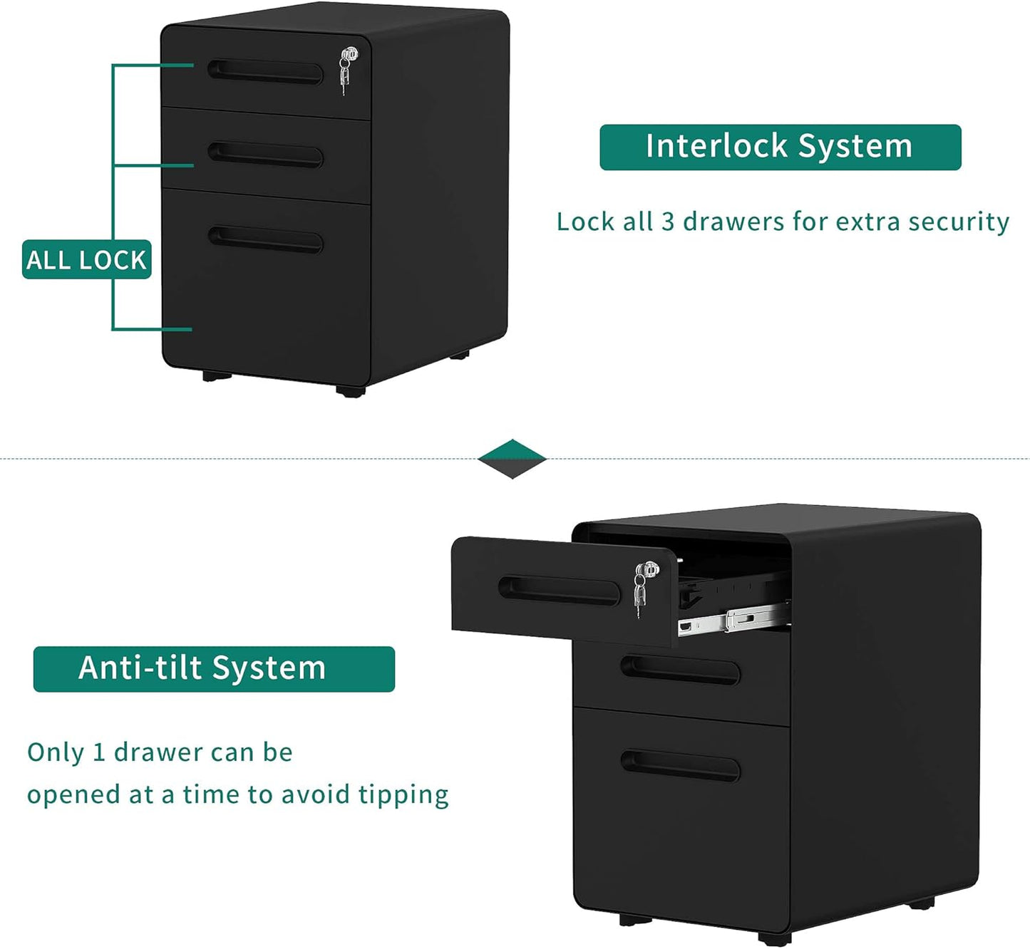 Archivero De 3 Cajones Con Llave Y Llantas MP-YH01W YH01S YH01B