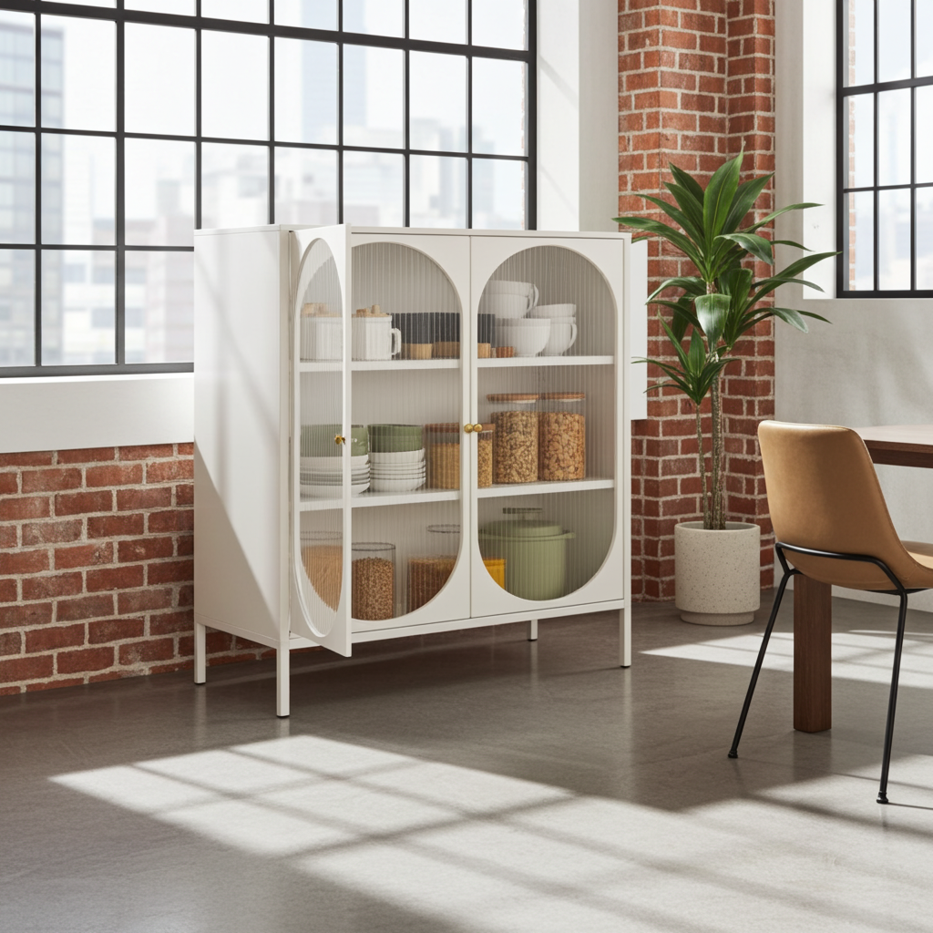 Gabinete metálico con puertas tipo alacena con transparencia