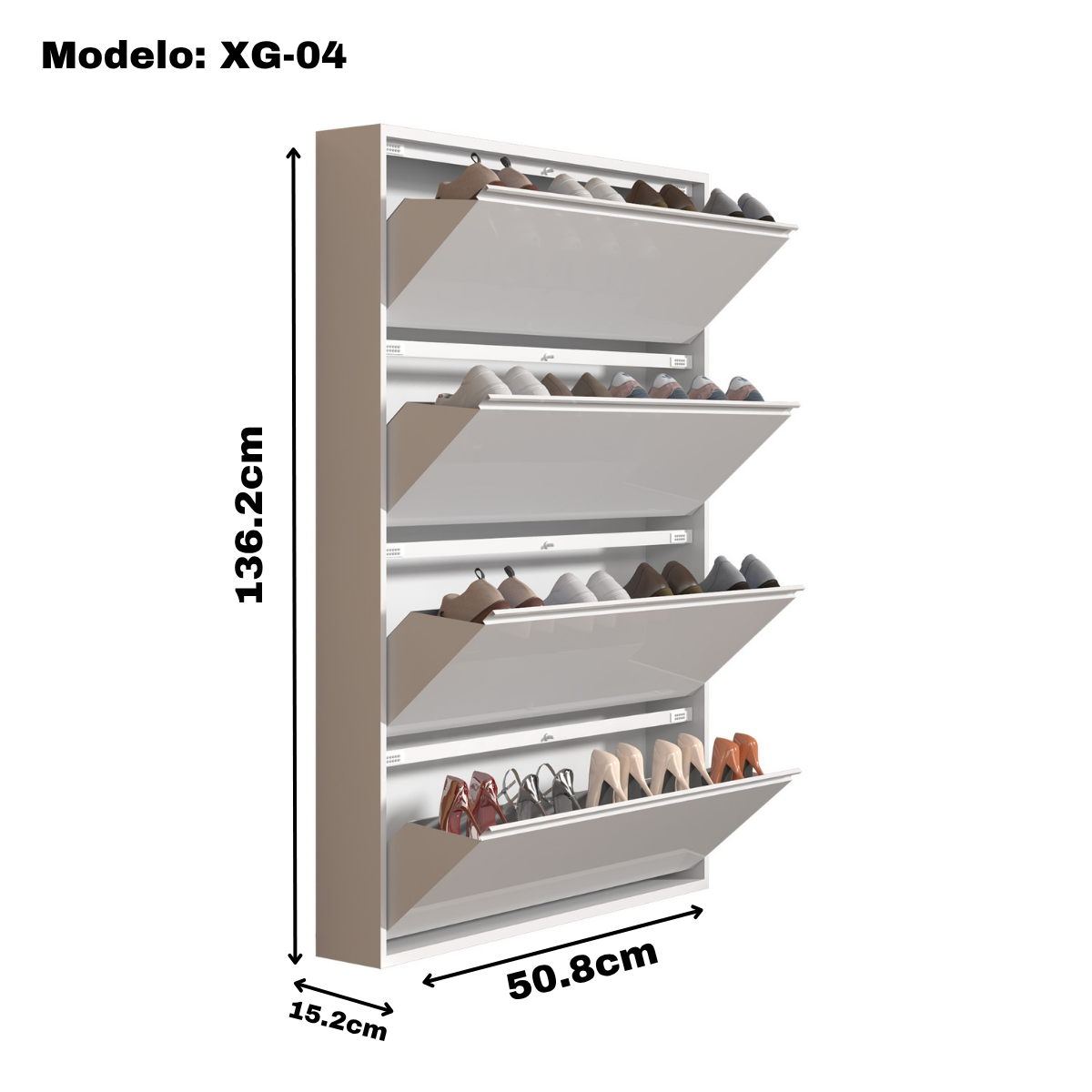Zapatero Metal Moderno Organizador 4 Niveles Blanco