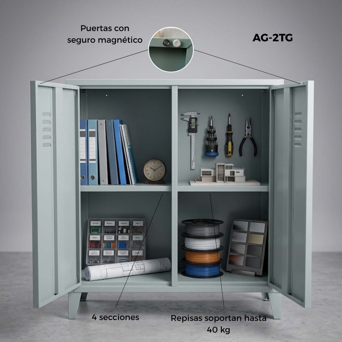 Locker/ Organizador metálico de 2 secciones 2 puertas