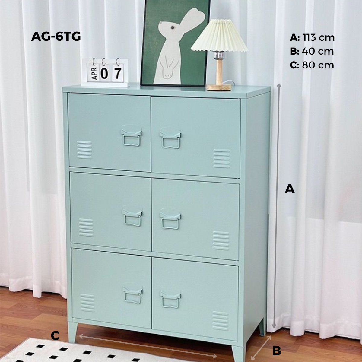 Locker/ Organizador horizontal metálico de 6 secciones