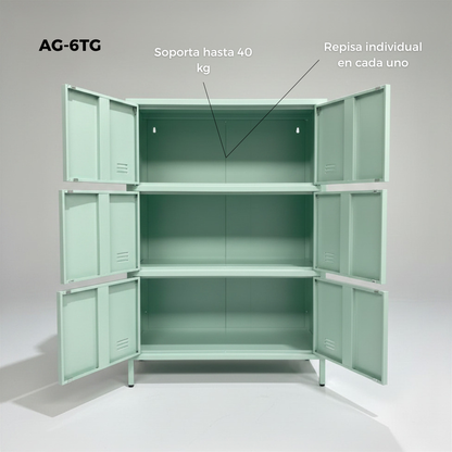 Locker/ Organizador horizontal metálico de 6 secciones