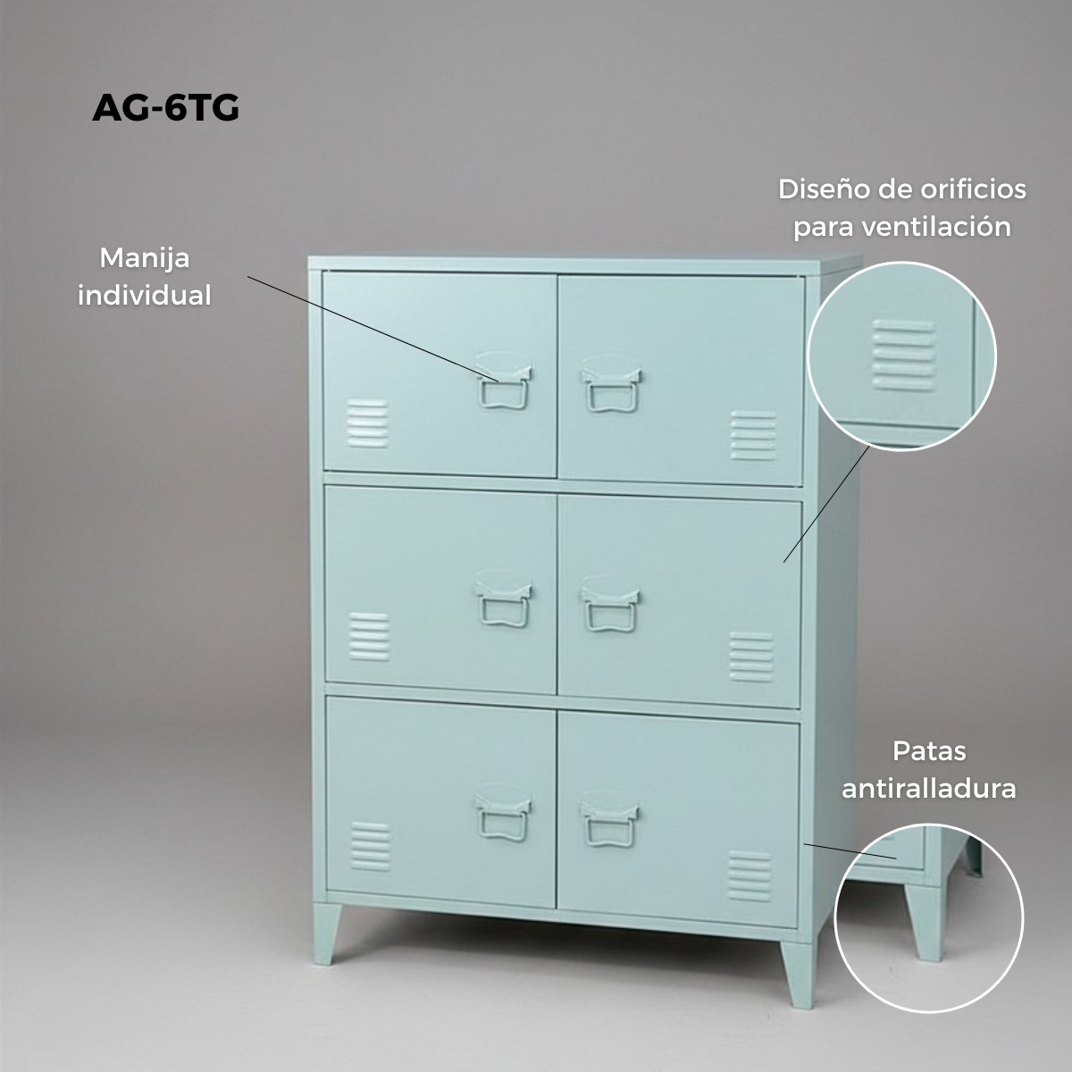 Locker/ Organizador horizontal metálico de 6 secciones