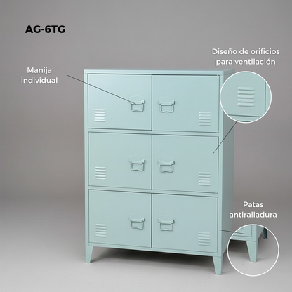 Locker/ Organizador horizontal metálico de 6 secciones