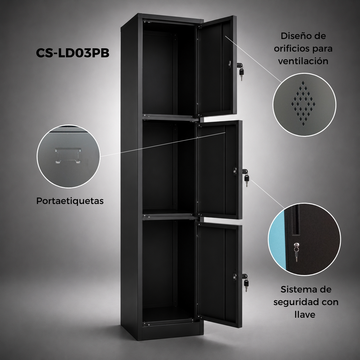 Locker Metálico de 3 Puertas Con Llave