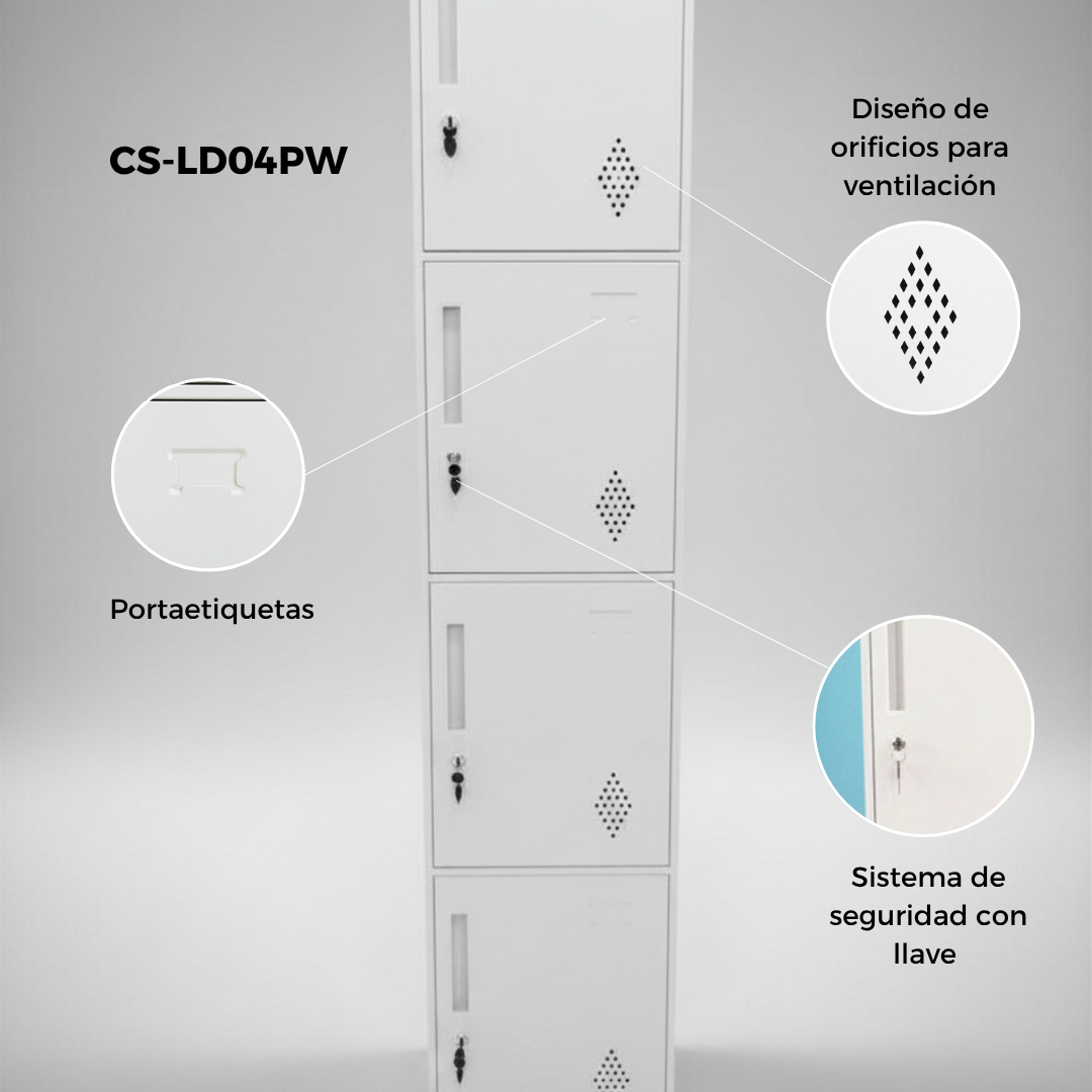Locker Cailleros 4 Puertas Metálicos Cerradura Llave Indepen