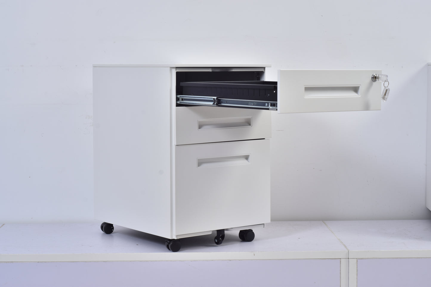 Archivero De 3 Cajones Con Llave Y Llantas  Model MP-FL01W  FL01B