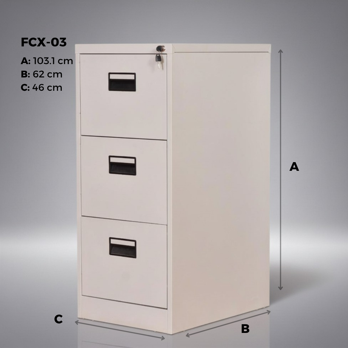 Metal Filing Cabinet with Lock, Office, 3 Drawers