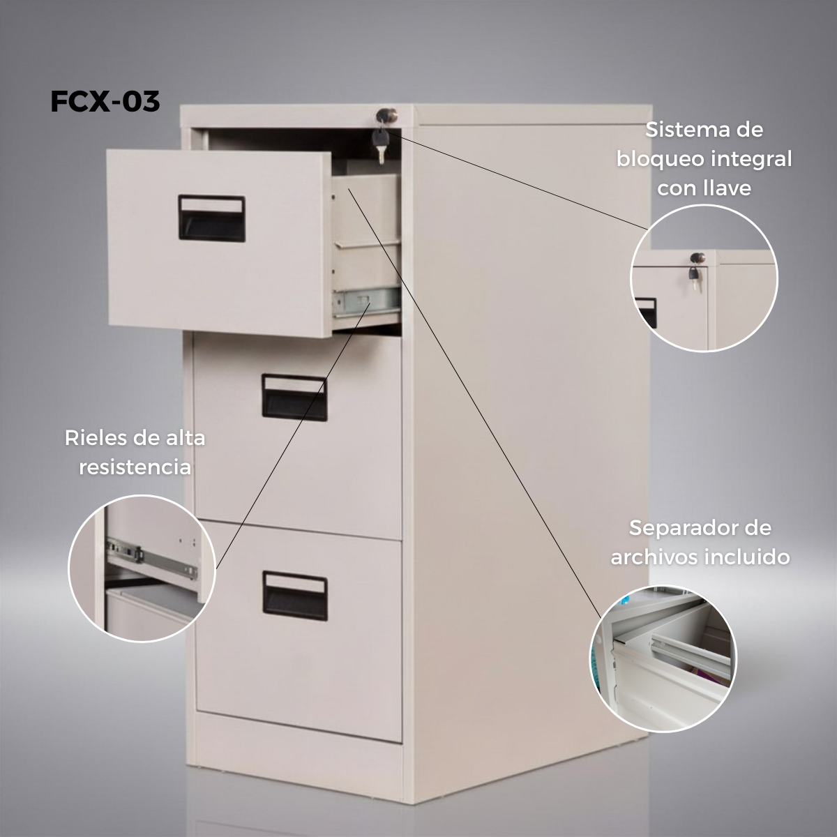 Metal Filing Cabinet with Lock, Office, 3 Drawers