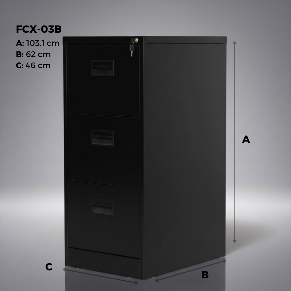 Metal Filing Cabinet with Lock, Office, 3 Drawers