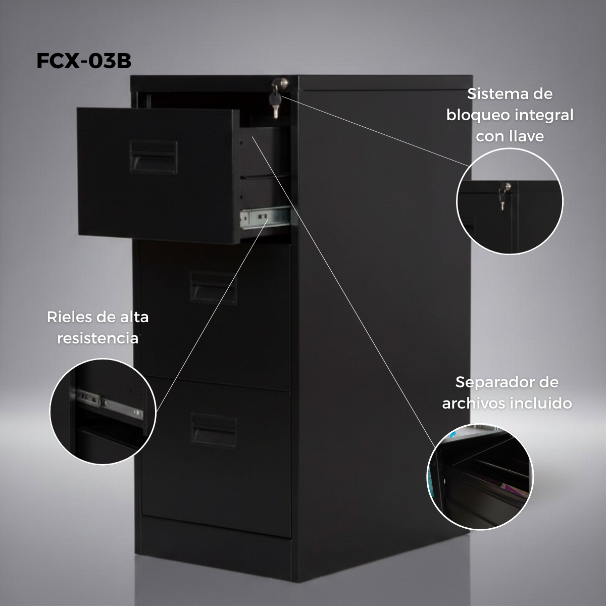 Metal Filing Cabinet with Lock, Office, 3 Drawers