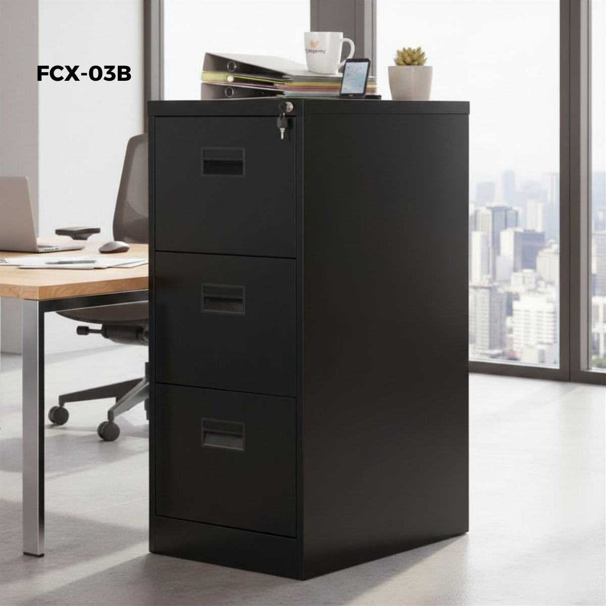 Metal Filing Cabinet with Lock, Office, 3 Drawers