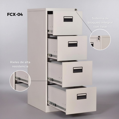 Archivero de Metal con llave para Oficina 4 Gavetas
