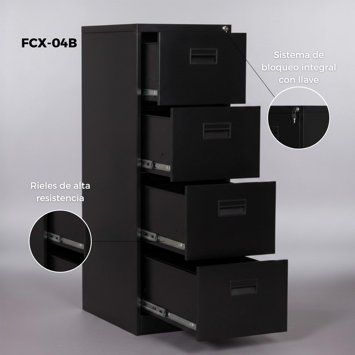 Archivero de Metal con llave para Oficina 4 Gavetas