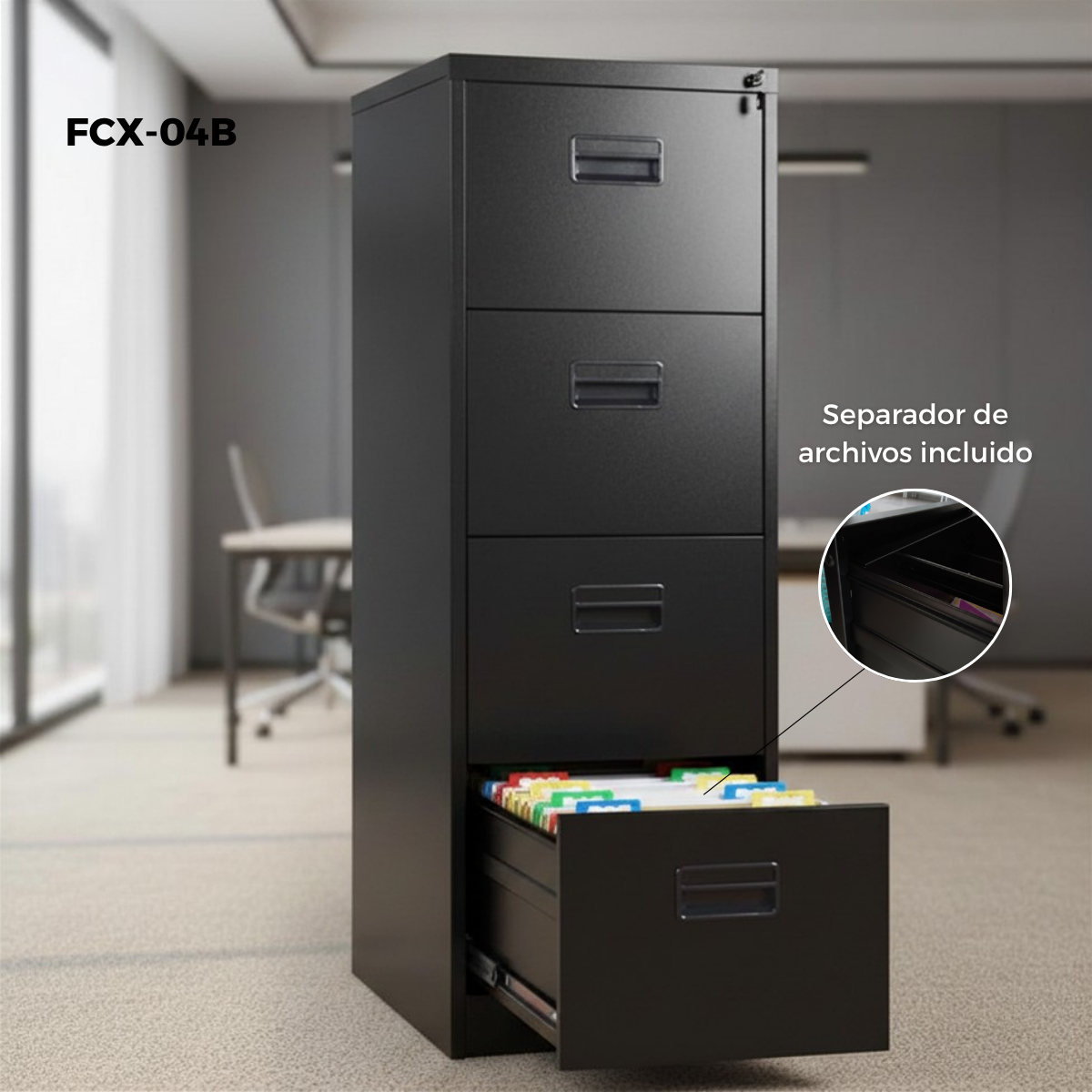 Archivero de Metal con llave para Oficina 4 Gavetas