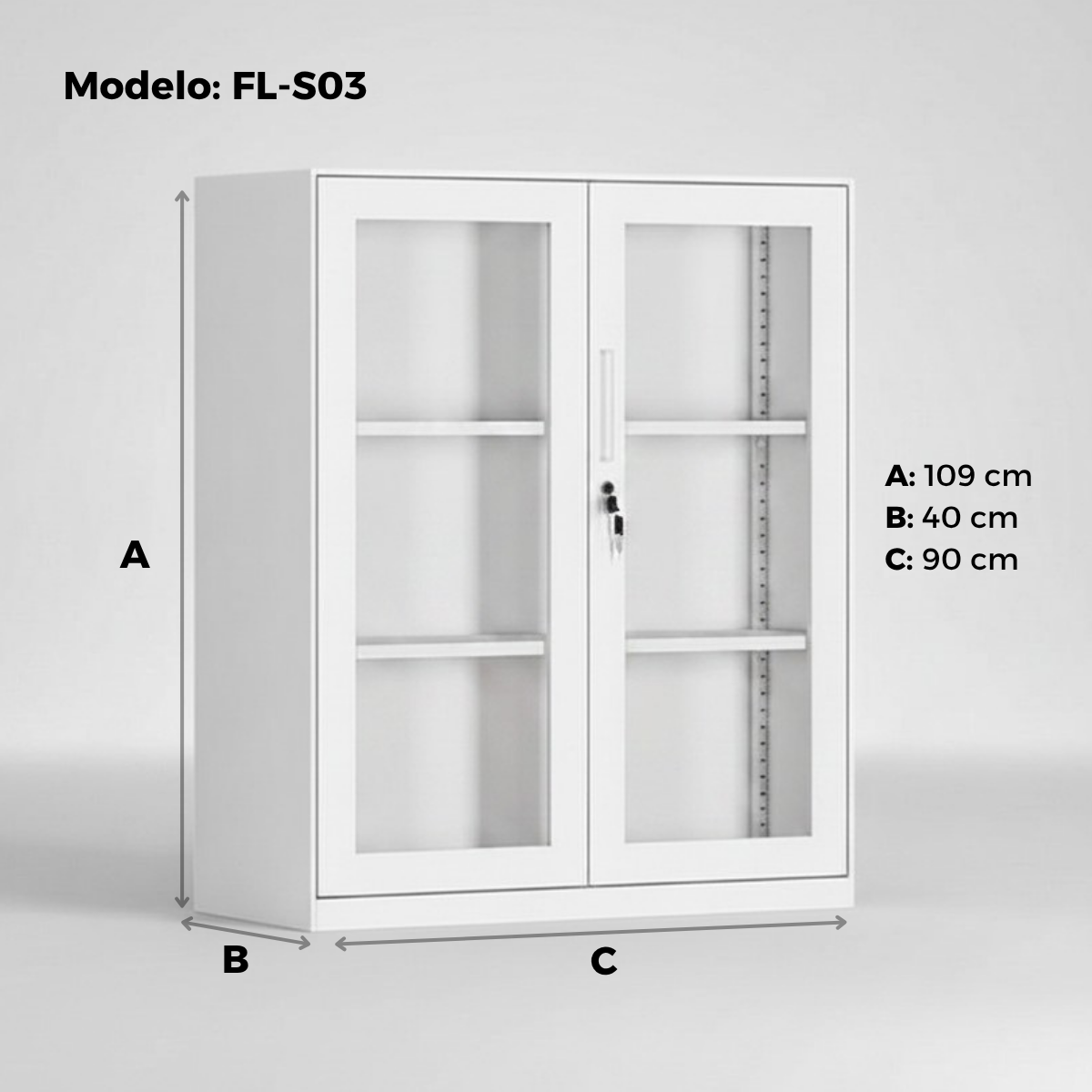 Gabinete / Archivero Metálico con puertas transparentes