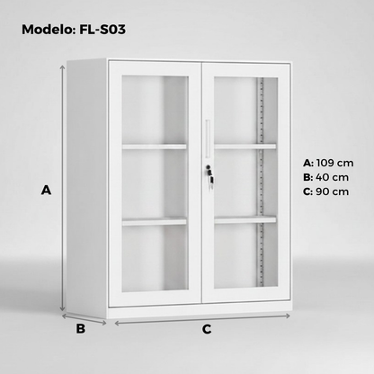 Gabinete / Archivero Metálico con puertas transparentes