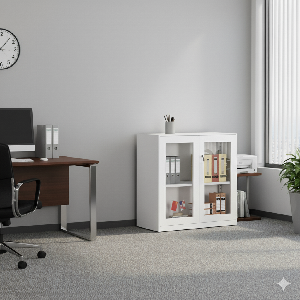 Metal Filing Cabinet Cupboard Shelf with Transparent Doors