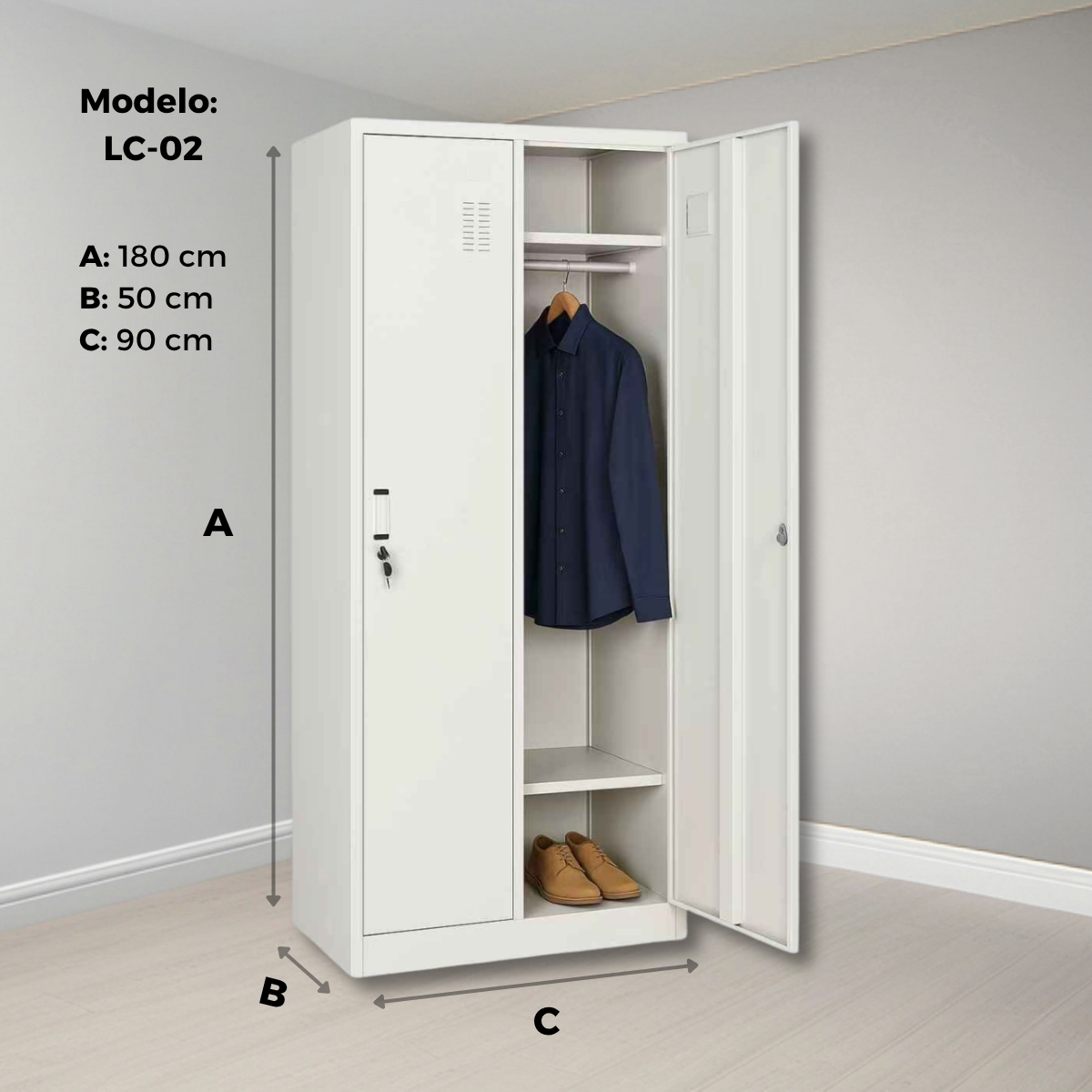 Locker Metálico 2 Puertas Blanco LC-02 Fuerza Metal