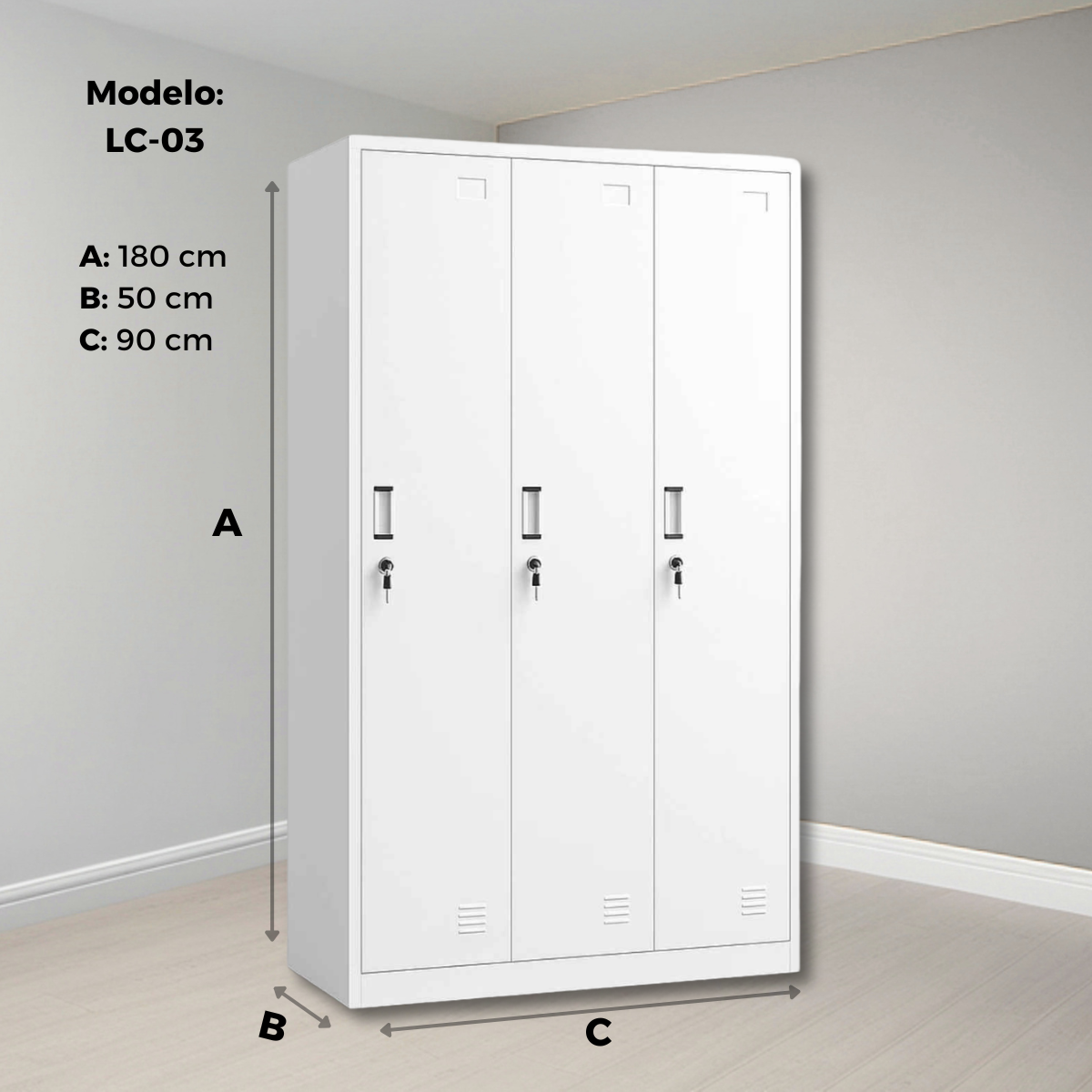 Locker Metálico 3 Puertas Blanco LC-03 Fuerza Metal