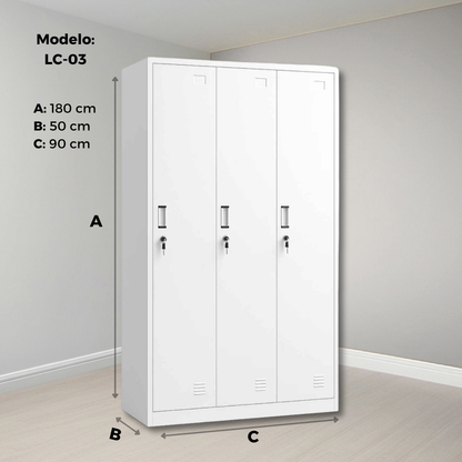 Locker Metálico 3 Puertas Blanco LC-03 Fuerza Metal