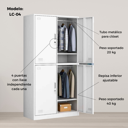 Locker Metálico 4 Puertas Blanco LC-04 Fuerza Metal