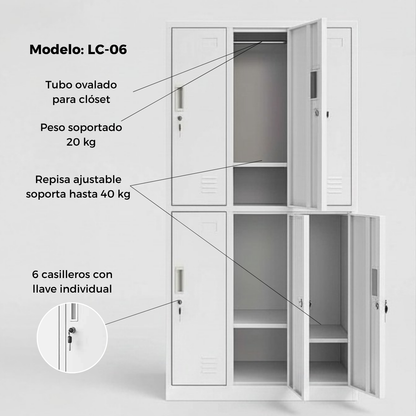 Locker Metálico 6 Puertas Blanco LC-06 Fuerza Metal