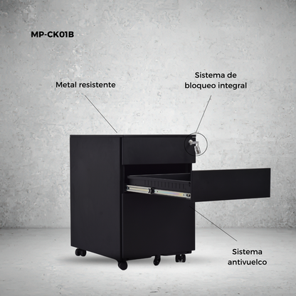 Archivero Metálico de 3 Cajones con Llave y Llantas Serie CK