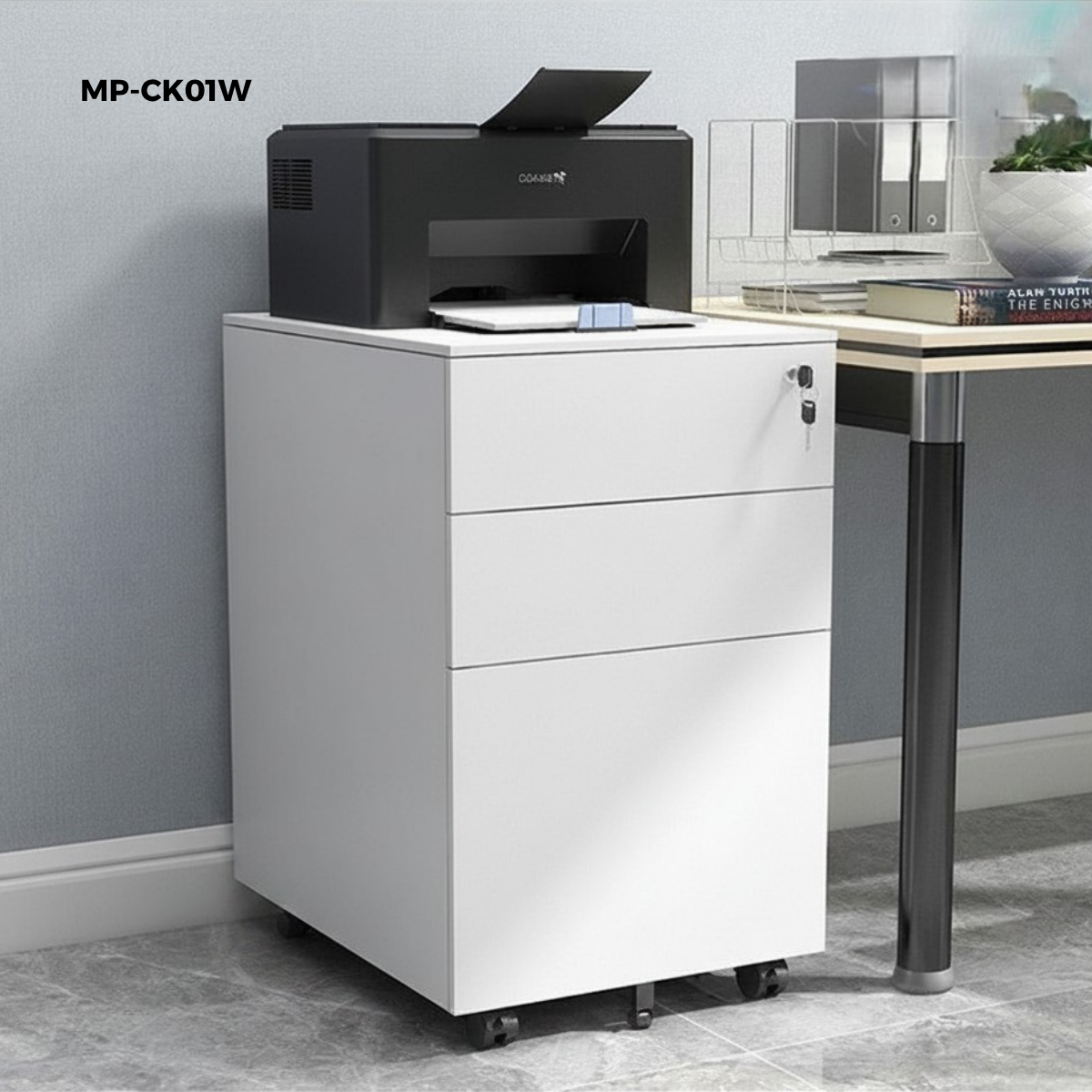 Archivero Metálico de 3 Cajones con Llave y Llantas Serie CK