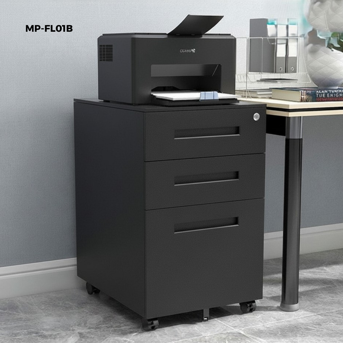 Archivero Metálico de 3 Cajones con Llave y Llantas Serie FL