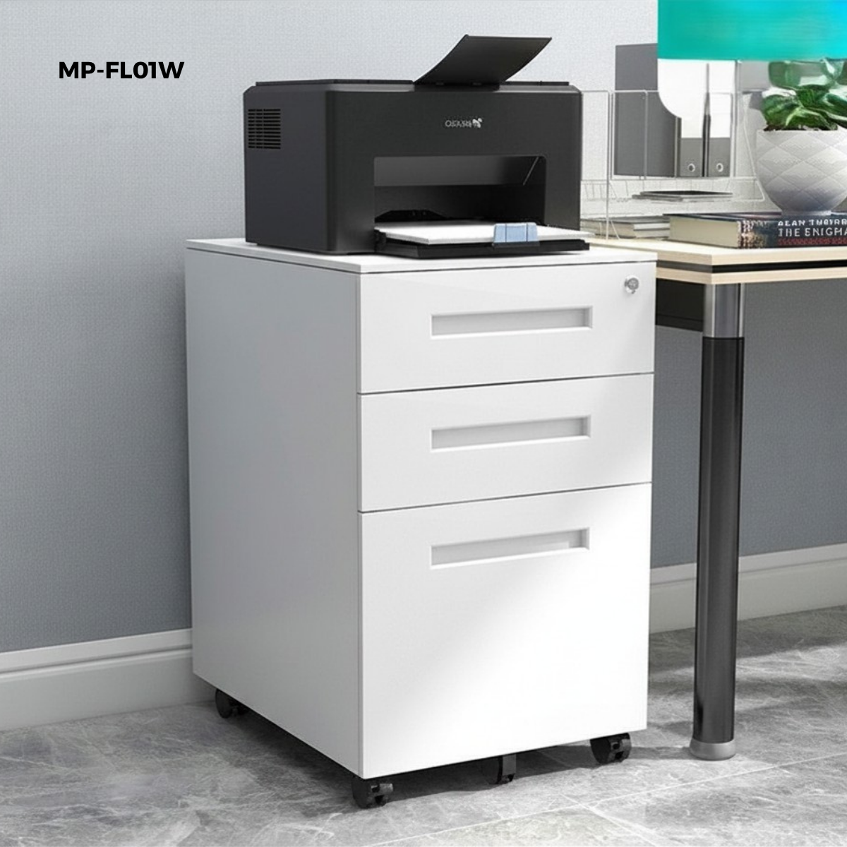 Archivero Metálico de 3 Cajones con Llave y Llantas Serie FL