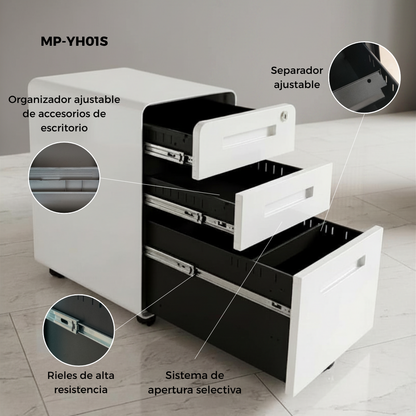 Archivero Metálico de 3 Cajones con Llave y Llantas  Serie YH