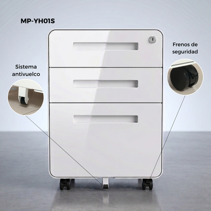 Archivero Metálico de 3 Cajones con Llave y Llantas  Serie YH