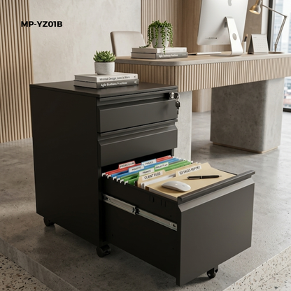 Archivero Metálico de 3 Cajones con Llave y Llantas Serie YZ